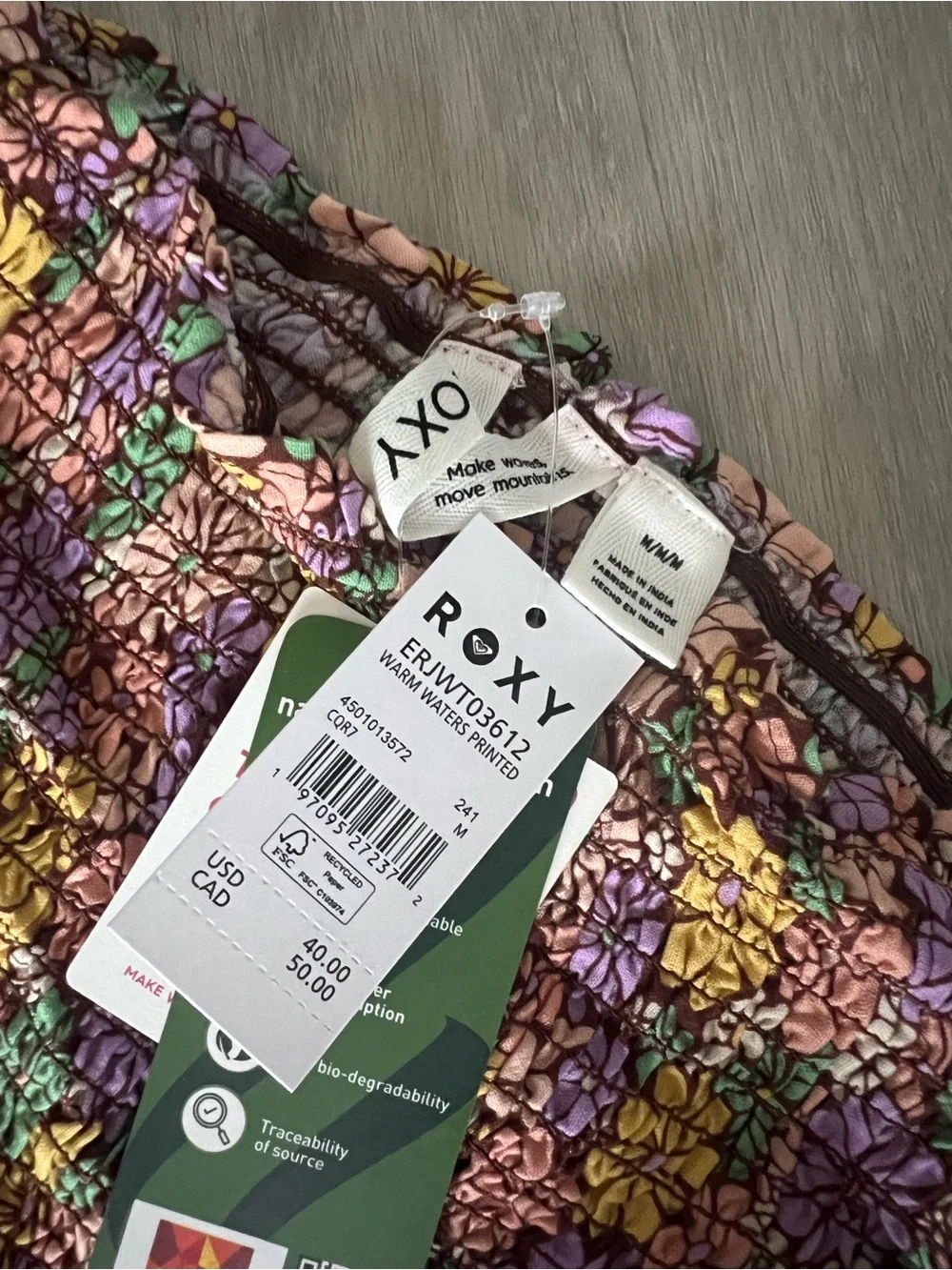 Roxy Strapless Floral Crop Strapless Tube Top Size M